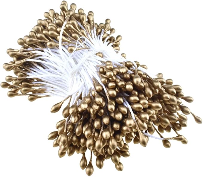 HAHIYO 700pcs 3mm Gold Pearl Double Heads Flower Pistil Hand-Made Artificial by HAHIYO