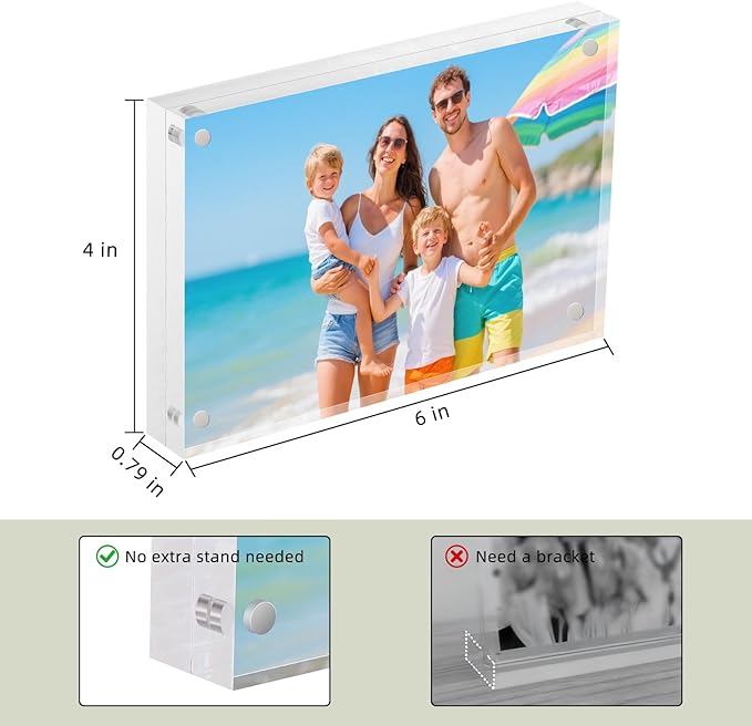 Magnetic Acrylic Picture Frame 4x6 – Clear Lucite Double-Sided Frameless Photo - Image 2