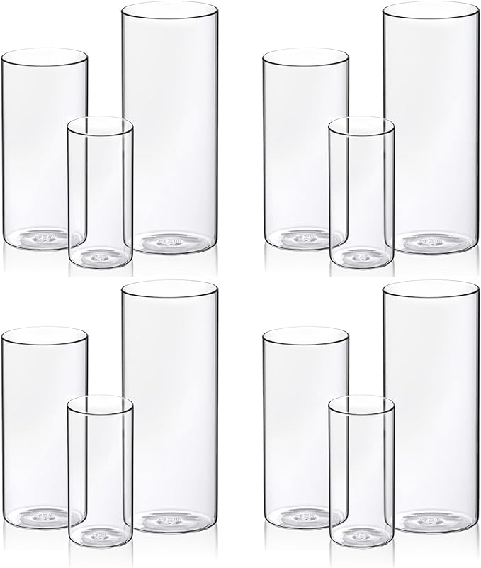 Cylinder Flower Vases 12PCS 10" 7.8" 6" Hurricane Candle Holders Pillar Votives - Image 9