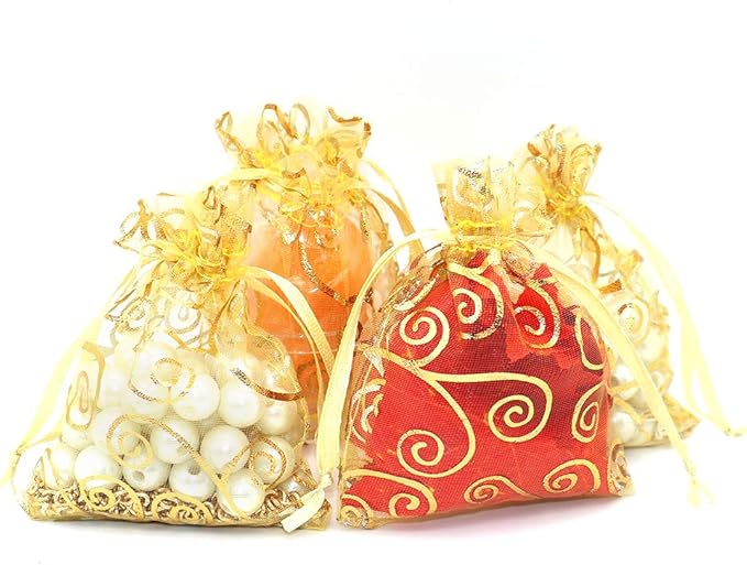 Staruby Organza Gift Bag 100Pcs Gold Sheer Organza Bag Mesh Favor Bags - Image 7