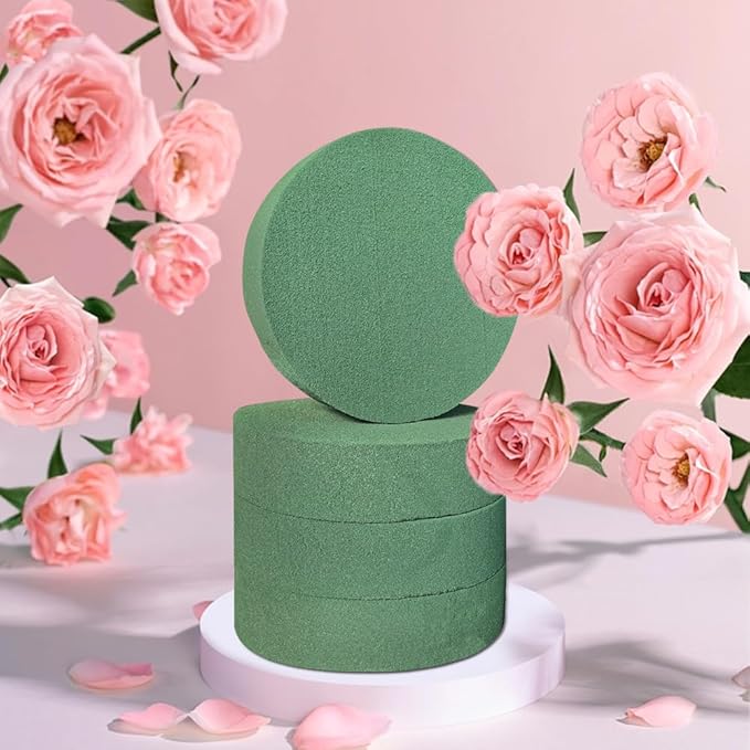 6 Pcs Round Floral Foam Blocks Each Green Wet & Dry Flower Foam - Image 3
