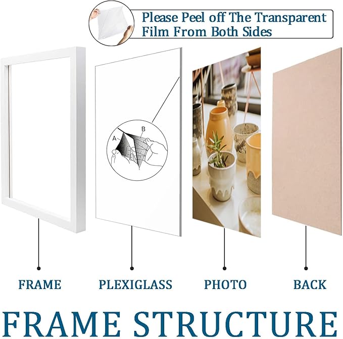 KTKDE A3 Poster Frame White Woodgrain Picture Frame-11.7x16.5in Set of 3- Photo - Image 4