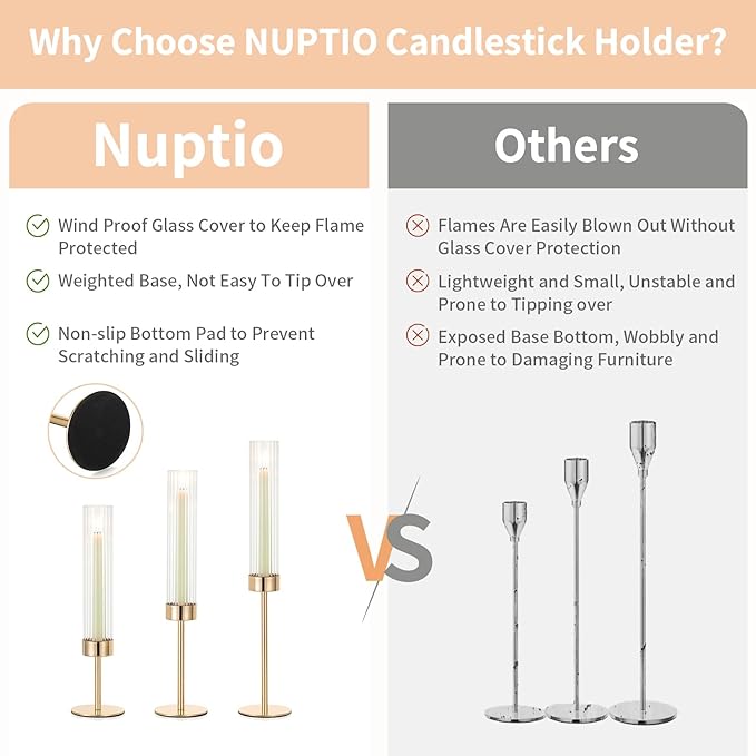 NUPTIO Hurricane Candle Holder for Centerpiece: Set of 6 Tall Candle Stick - Image 6
