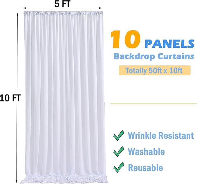 50ftx10ft Wrinkle Free White Backdrop Curtain - Image 5