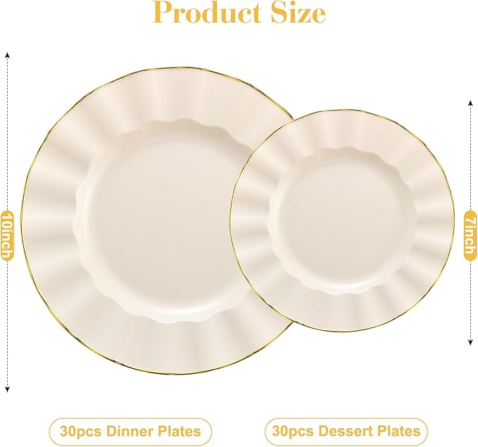 60Pcs Heavy Weight Ivory Plastic Plates - Image 2