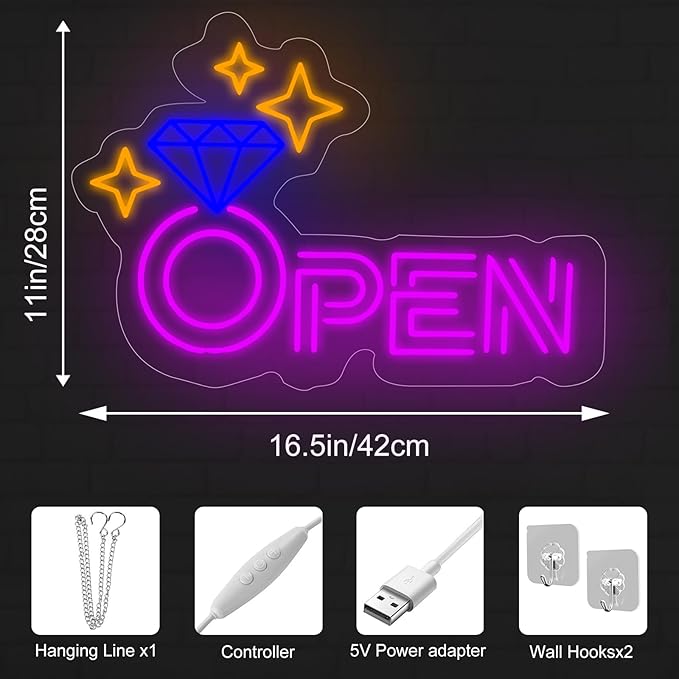 Diamond Open Indoor Neon Sign For Jewelry Store Custom Led Neon Sign Business - Image 3
