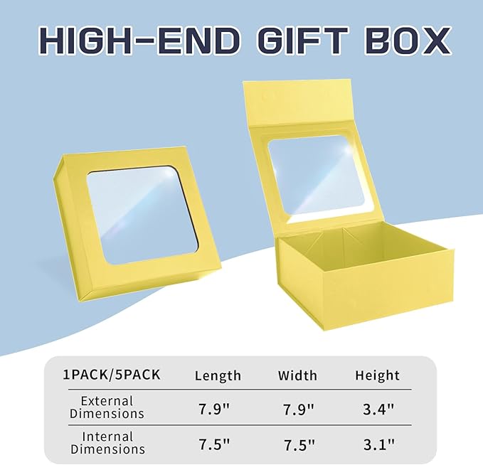 Gold Gift Boxes with Window, 7.5"x7.5"x3.1" Bridesmaid Boxe - Image 2