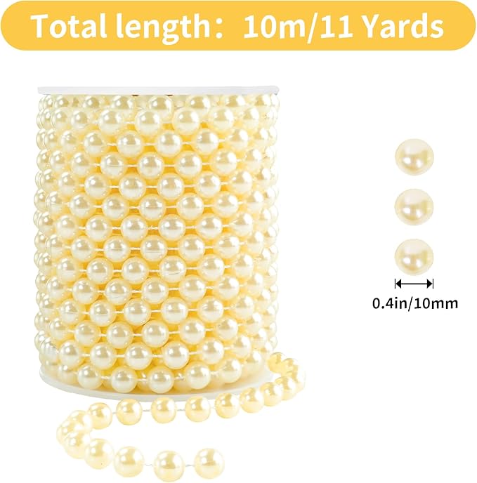 Faux Ivory Pearl Garlands - 10mm Christmas Tree Beads - 11 Yards Strands - - Image 2