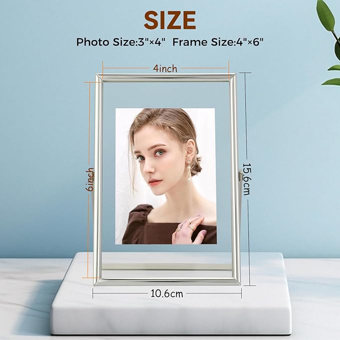 Silver Floating Frame, For Picture 3.5x5, Mini Desktop Photo Frame, Classy Gift - Image 2