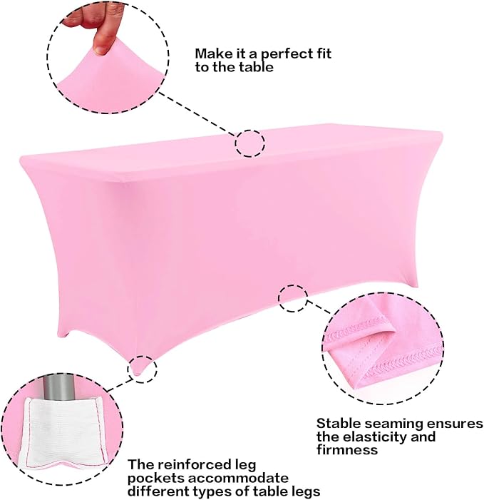 IVAPUPU 4FT Table Cloth for Rectangular Fitted Events Stretch Pink Table Covers - Image 2