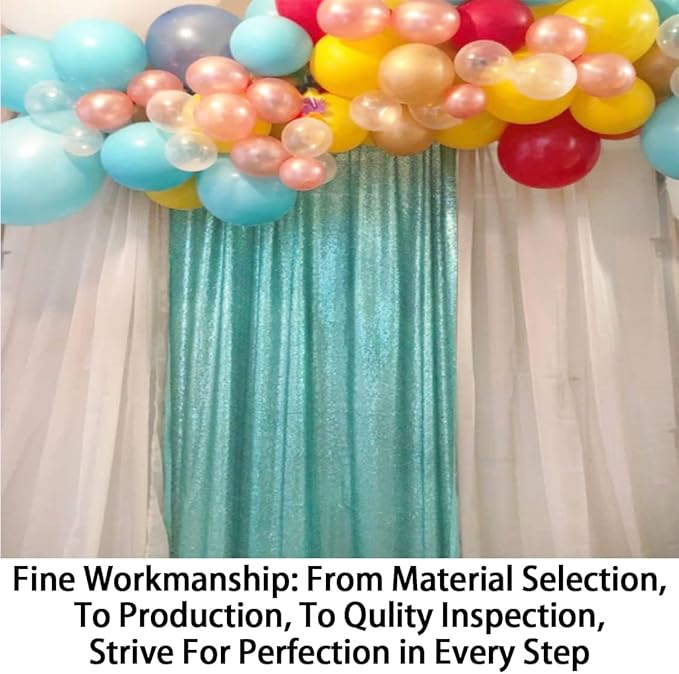ShinyBeauty Sequin Backdrop 4x10ft Teal Sequin Curtains 2 Panels Wedding Drapes - Image 4
