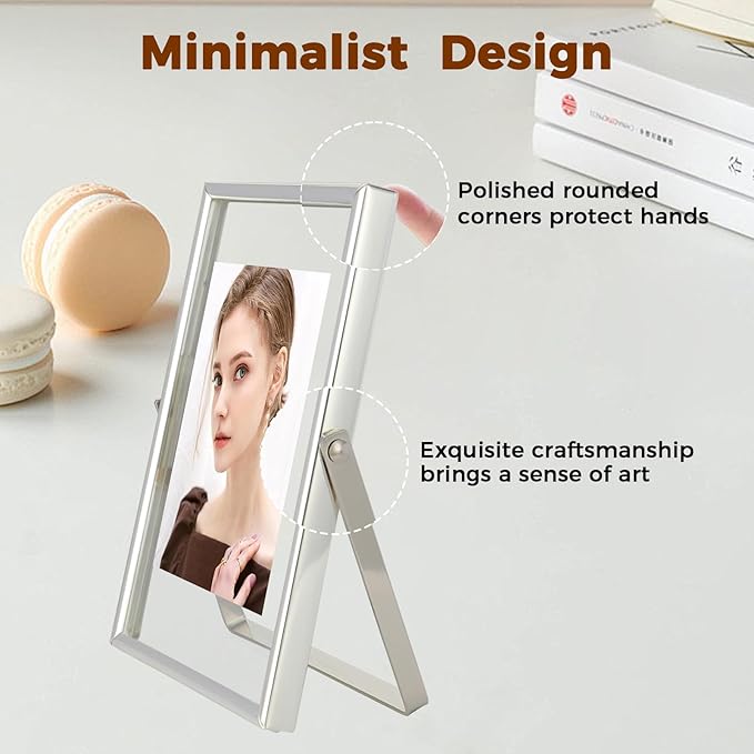 Silver Floating Frame, For Picture 3.5x5, Mini Desktop Photo Frame, Classy Gift - Image 3