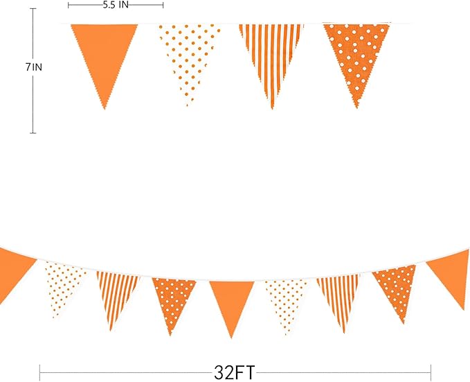 32Ft Orange Stripe Dot Triangle Flag Fabric Banner Cotton Pennant Garland - Image 6