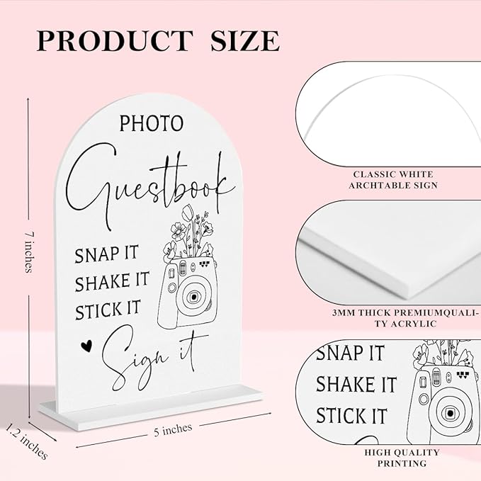 Guest Book Wedding Reception, Wedding Signs White Acrylic Table Sign - Image 3
