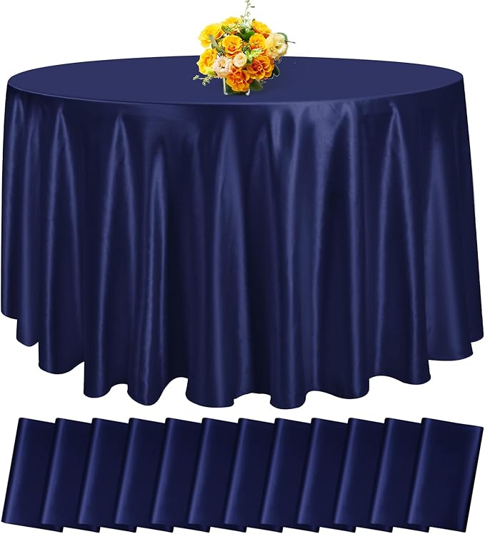 12 Pack 108 Inch Navy Blue Satin Tablecloth by fani
