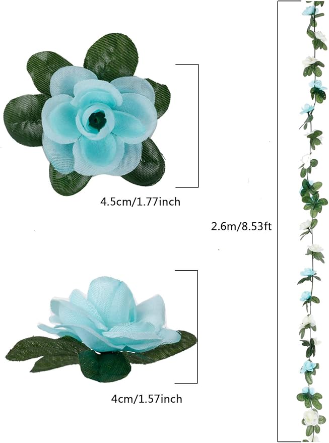 Miracliy 5Pcs 41FT Blue and White Flower Garland Artificial Rose Arch Vines - Image 4