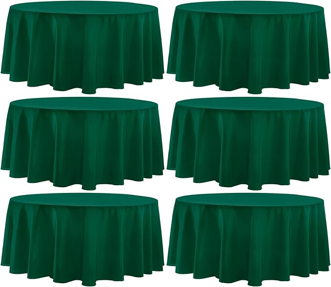 Round Tablecloth 6 Pack 108 Inch Dark Green Tablecloths Washable Decorative by AOCOZHomeLifeMuseum