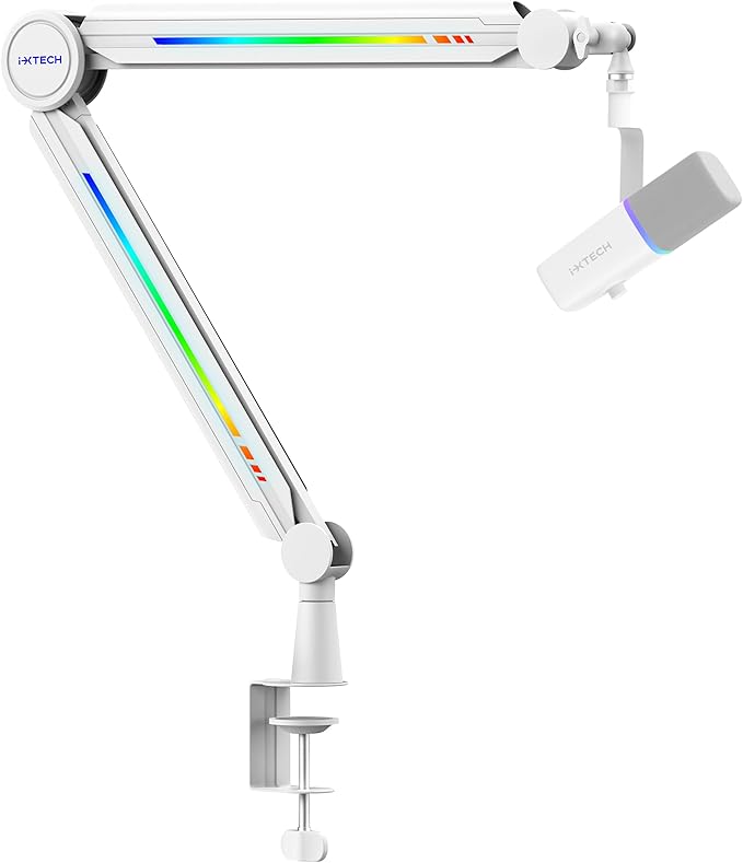 IXTECH RGB Mic Boom Arm High Profile, Overhead Boom Arm Microphone Stand Desk by I-XTECH