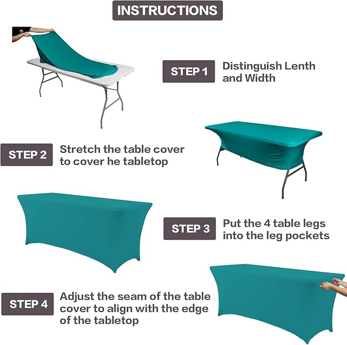 IVAPUPU 2 Pack 6FT Table Cloth for Rectangular Fitted Events Stretch Lake Blue - Image 4