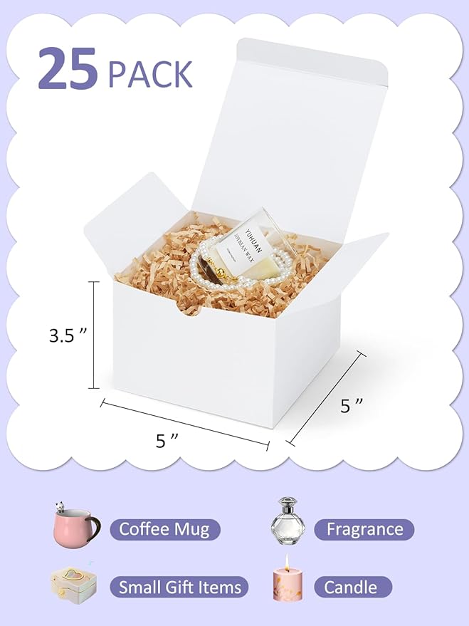 Eupako White Gift Boxes 5x5x3.5 25 Pack Kraft Paper Gift Boxes - Image 3