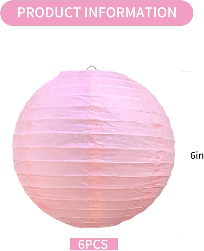 BEISHIDA 6-Inch Pink Round Paper Lanterns Hanging Decorative Chinese Paper - Image 2