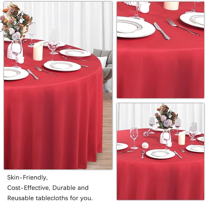 8 Pack Red Round Tablecloth 90 Inch Red Table Cloth Stain and Wrinkle Resistant - Image 5