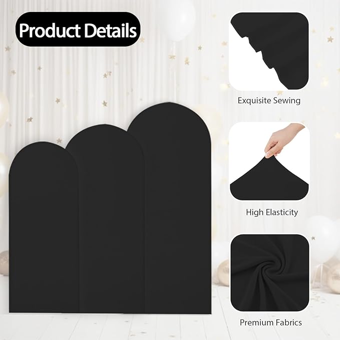 WEERRW Black Arch Backdrop Cover Ballon Arch Stand Covers Set of 3 Spandex - Image 3
