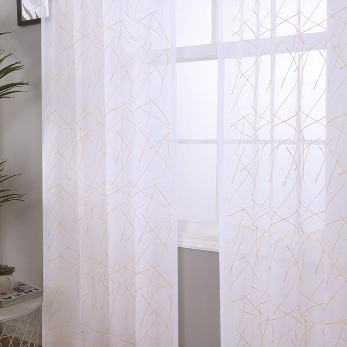 Sheer Beige Curtains 95 Inches Embroidered Branch Patterned Semi Sheer Window - Image 2