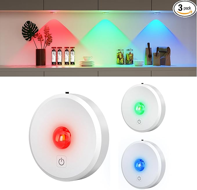 RGB Puck Lights with Remote Control, 2000mAh Rechargeable Stick on Led Lights by MEKKLEON