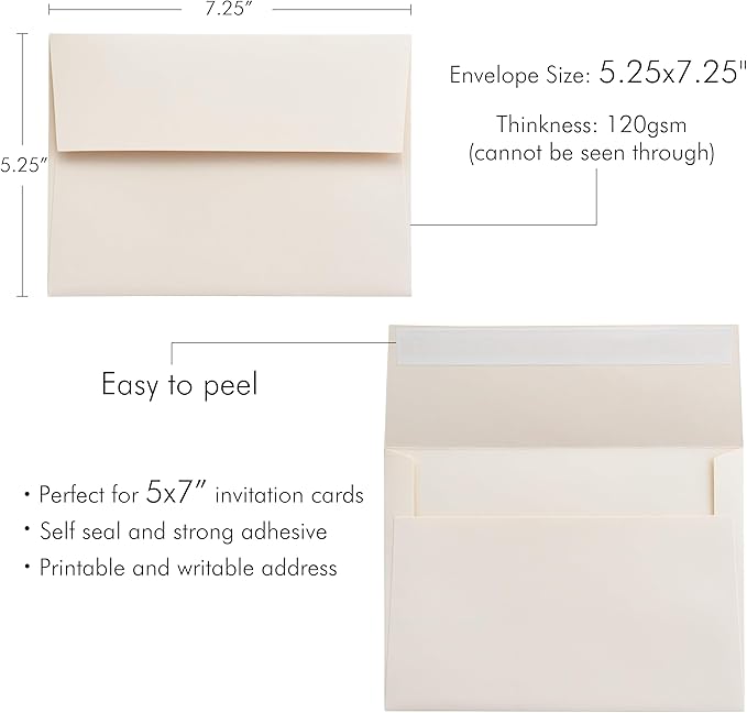 PONATIA 50 PCS 5x7 Envelopes, Self- Adhesive Cream A7 Envelopes - Image 4