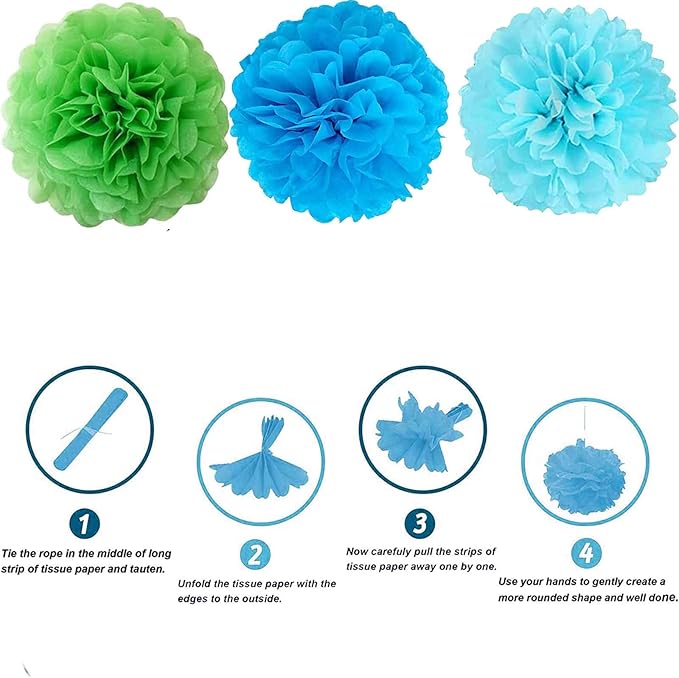 We Moment Green Blue Light Blue Paper Pom Poms Paper Flowers Decorations - Image 3
