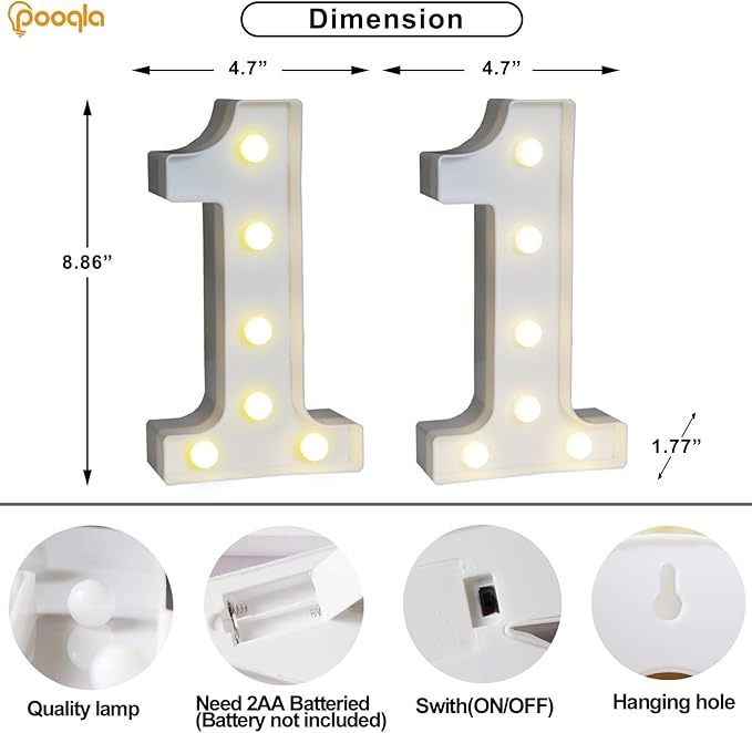 Pooqla Decorative LED Light Up Number Letters, Battery Operated - Image 4