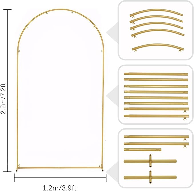 Vincidern 7.2 ft Balloon Arch Backdrop Stand Gold, Wedding Arch - Image 3