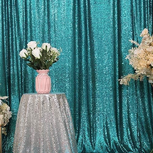 Eternal Beauty Teal Sequin Backdrop, 5x7 Ft Glitter Background Curtains - Image 3