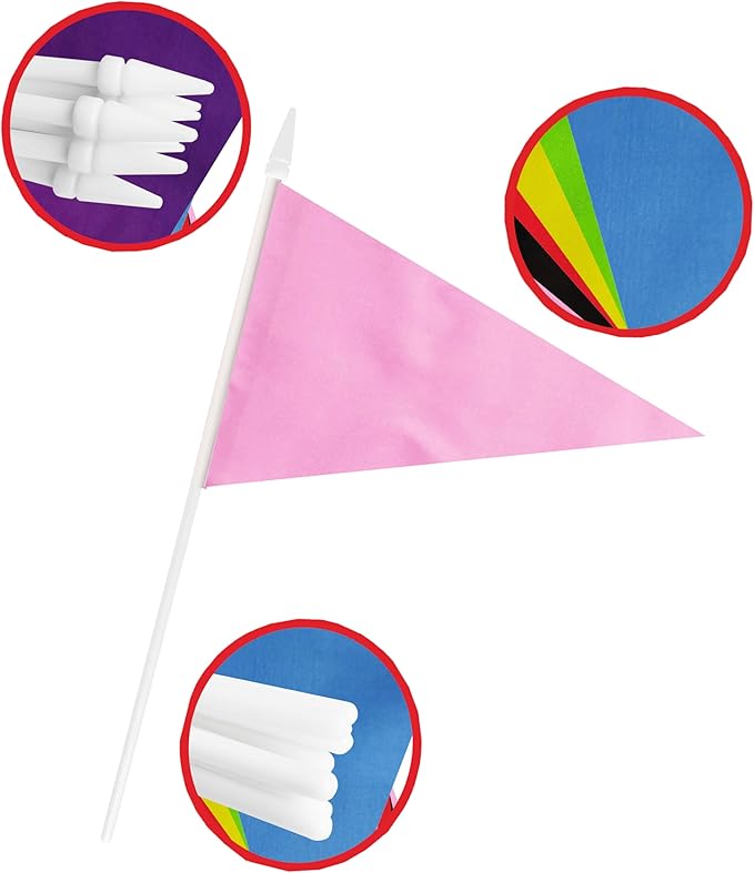 12 Pack Pink Pennant Flags Small Mini Hand Held Solid Color Pennant On Sticks - Image 5