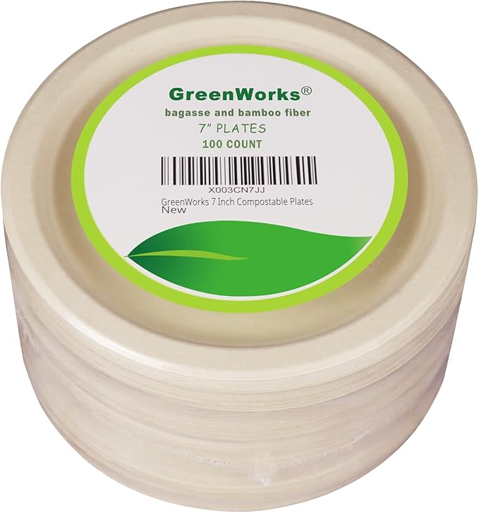 GreenWorks 100 Count 7“ Heavy-duty Compostable Plates, Unbleached Biodegradable - Image 6