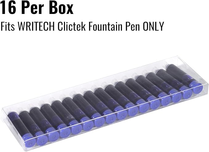 WRITECH Blue Ink Cartridge Set: 16 Ink Cartridges Clictek Fountain Pens - Image 3