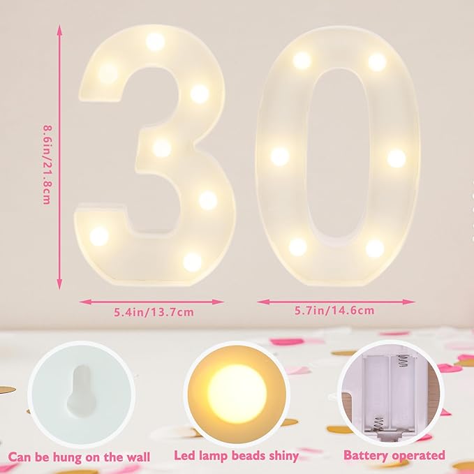 Decorative Led Light Up Numbers, 30th Birthday Decorations, Warm White Led - Image 2