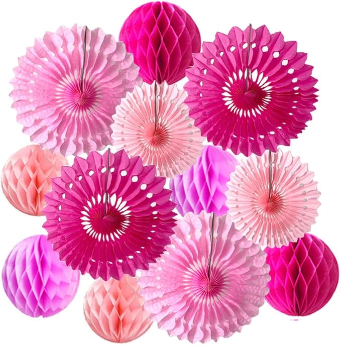 12pcs 6'' 8'' Honeycomb Balls Tissue Paper Fans Party Honeycomb Ball Fans Wall by Yangeey
