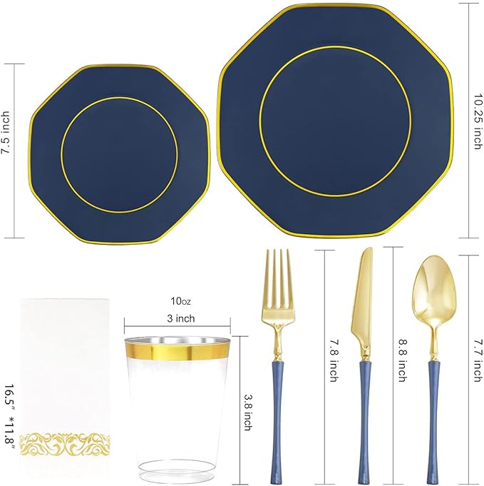 KIRE 140Pcs Blue Plastic Plates - Image 2