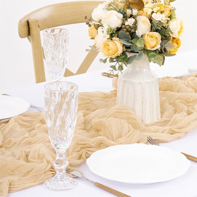 6Pcs Shallow Khaki Cheesecloth Table Runner 120 Inch10FT Champagne Rustic Boho - Image 2
