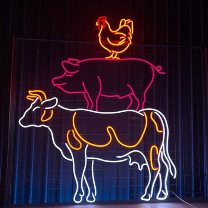 Cow Pig Chicken Farm & BBQ Restaurant Led Sign, Custom Neon Sign, Barbecue - Image 5