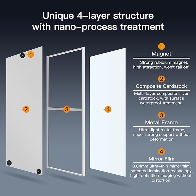 47"x12" Magnetic Mirror Lightweight Full-Length Mirror | Strong Adhesion - Image 4