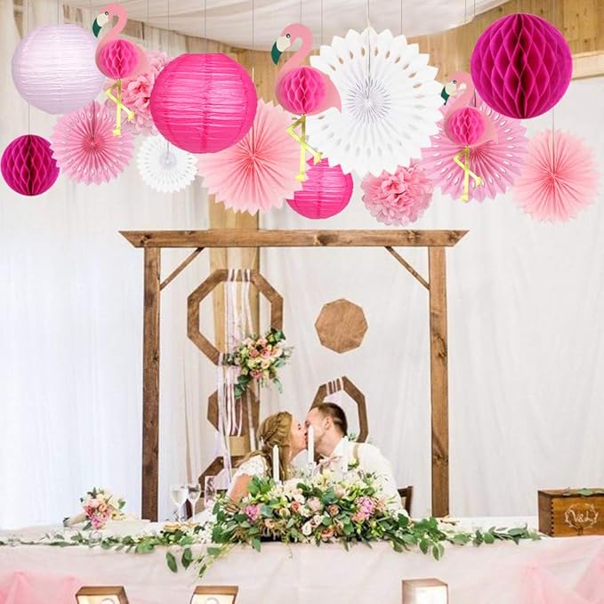 zilue Tropical Party Decorations Pink Flamingo Party Supplies Pom Poms Flowers - Image 6
