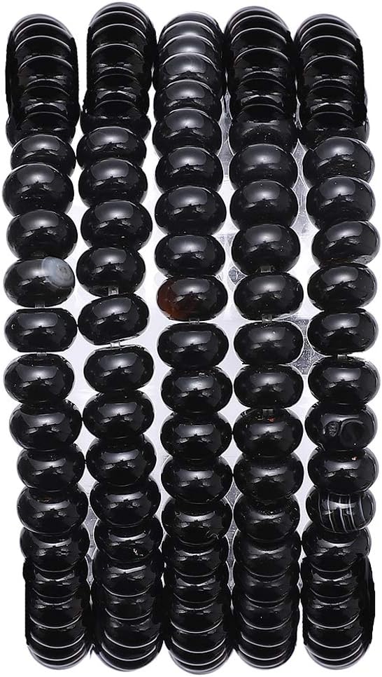 Natural Black Agate Stone Rondelle 4x6mm Loose Semi Gemstone Beads by Beadia