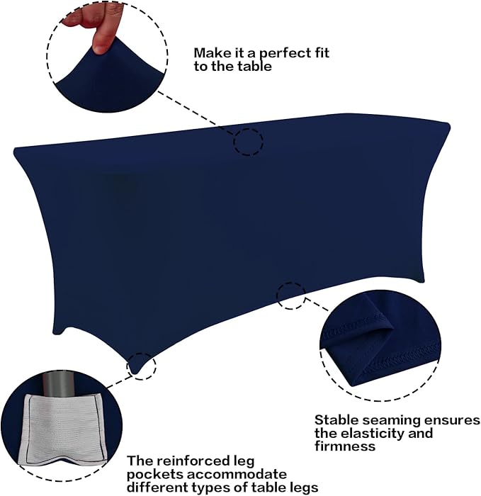 IVAPUPU 2 Pack 8FT Table Cloth for Rectangular Fitted Events Stretch Jean Blue - Image 2