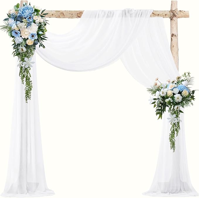 VOK White Wedding Arch Draping Fabric 29in x 18Ft 4 Panels Sheer Chiffon by VOK