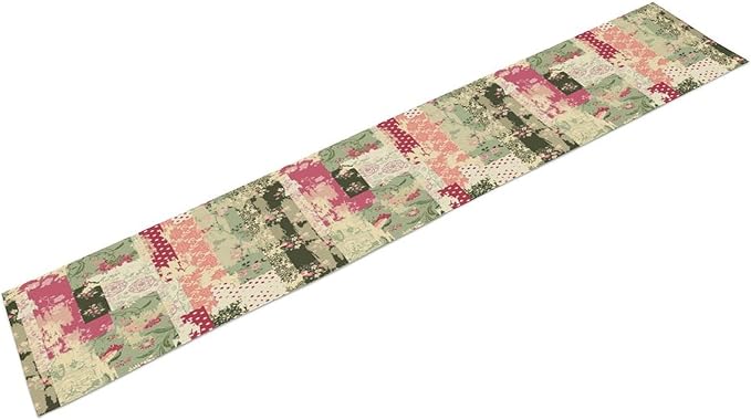 Patchwork Flower Table Runner, Abstract Colorful Floral Retro Style Hand Drawn - Image 7