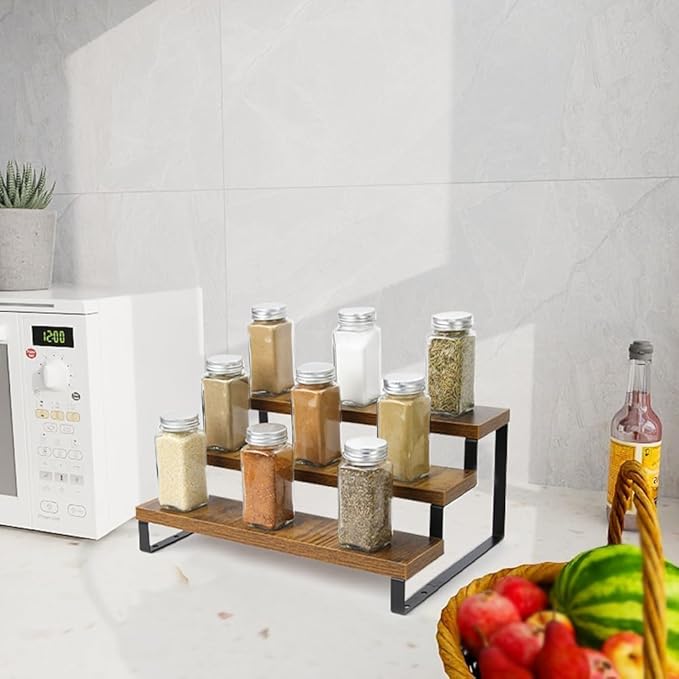 4-Tier Wooden Display Riser Shelf Stand for, Condiment & Dolls Collection Home - Image 2