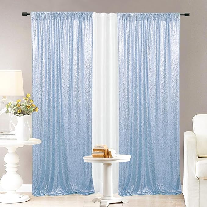 Eternal Beauty Sequin Backdrop Curtains, 2x8 Ft-2 Panels Baby Blue Back Drop by EternalBeauty